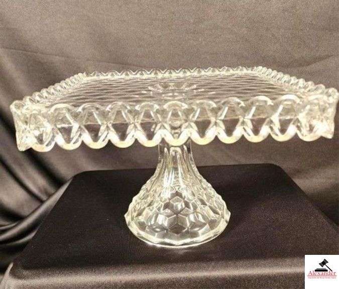 VINTAGE FOSTORIA CLEAR CUBISA SQUARE CAKE PLATE WITH ROAM WELL (HALL CHINA CABINET) image