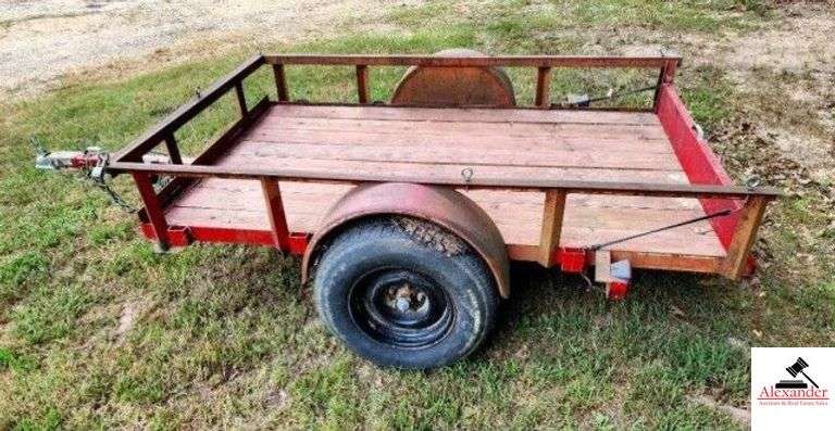 2-WHEEL TRAILER 5'X8' TIP TRAILER - 2" TREATED FLOOR - TREAD ON TIRES IS GOOD - (BESIDE SHOP) image