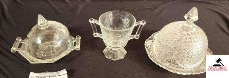 BALTIMORE PEAR CRYSTAL BUTTER DISH PEAR SUGAR BOWL - PRESSED DOME BUTTER DISH - (GARAGE) image