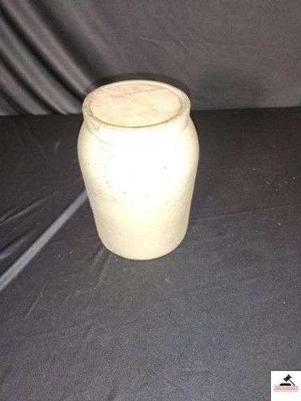 STONEWARE CROCK WITH WOOD LID - 7" BASE - 10" TALL - (LR) image