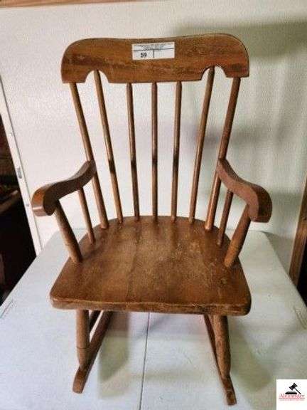CHILD'S MAPLE  SPINDLE BACK ROCKER MAPLE FINISH IS WORN - (UPSTAIRS) image