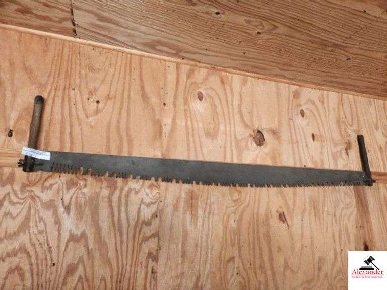 VINTAGE CROSS CUT SAW- WOOD HANDLES - 6 FT. GOOD TEETH (SOUTH WALL OF GARAGE) image