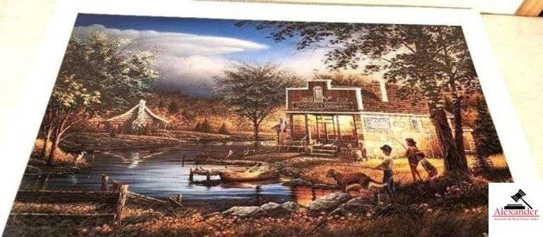 TERRY REDLIN"SUMMERTIME" PRINT - 362 / 24,900 - CIRCA 1991 - SIGNED - CERTIFICATE OF AUTHENTICITY - UNFRAMED - CHILDHOOD MEMORIES OF DANDELIONS AND FISHING - (MASTER BEDROOM) image