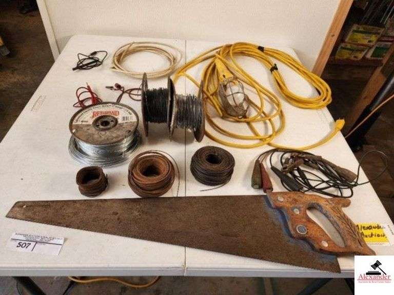 RED BRAND WIRE - NICHOLSON HAND SAW DROP LIGHT CORD - 2 PC ROLL OF BAILING WIRE - (TRAILER) image
