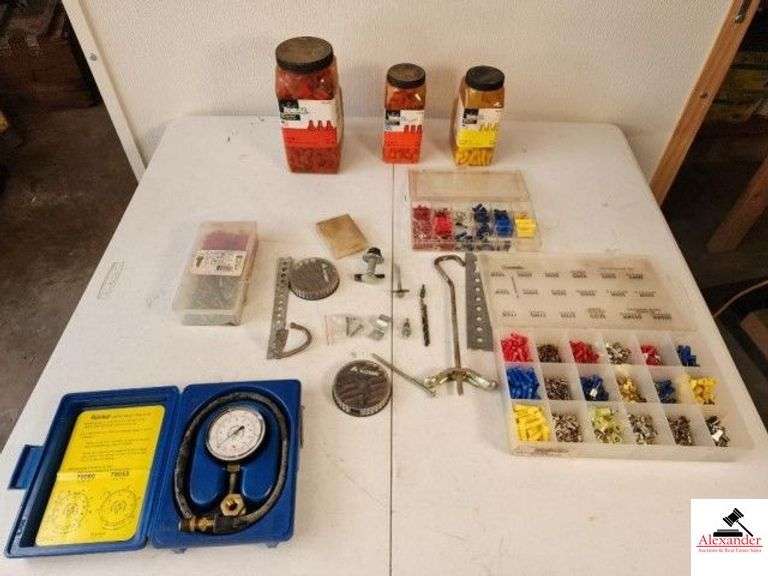RITCHIE GAS PRESSURE GAUGE KIT ALLTRADE SCREWDRIVER HEADS - ELECTRICAL CONNECTOR REPAIR KIT DISPLAY - SCREWS - (3) JARS OF IDEAL WING NUTS, SMALL & LARGE - (TRAILER) image