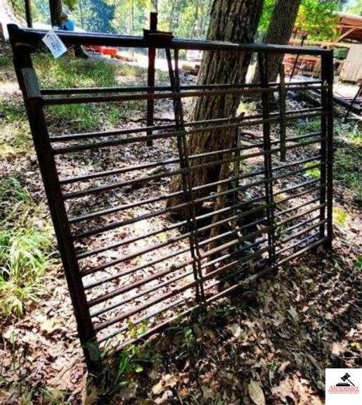 (2) GATE OR FENCE PANELS - 9 BAR - 70" LONG- APPOX 56" TALL - (WOODS) image