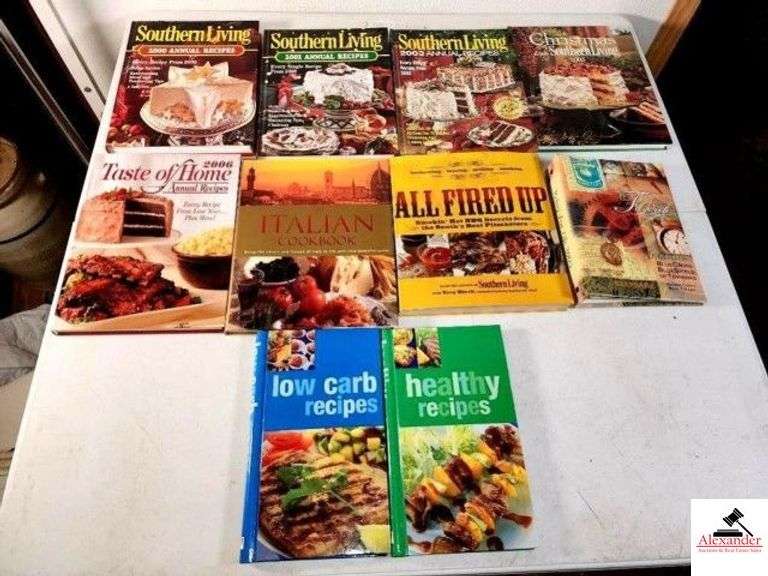 COOKBOOKS SOUTHERN LIVING ANNUAL RECIPIES 2000, 2001, & 2003 - CHRISTMAS WITH SOUTHERN LIVING 2003 - TASTE OF HOME ANNUAL RECIPIES 2006 - THE ITALIAN COOKBOOK - ALL FIRED UP BY SOUTHERN LIVING - LOW CARB RECIPIES - HEALTHY RECIPIES - (UPSTAIRS) image