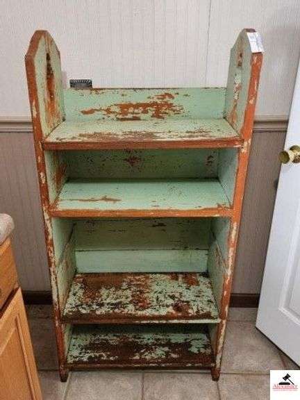 PRIMITIVE 4 DRAWER SHELF - ANTIQUE GRAIN PAINT WORN - (UTILITY RM) image