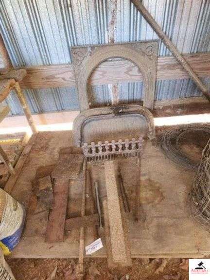FIRE PLACE GRATE - FIRE PLACE BASE - COAL GRATE - ANTIQUE - DECORATIVE - PC. OF RAILROAD IRON - BOLTS - STEEL PLATE - (IMP. SHED) image