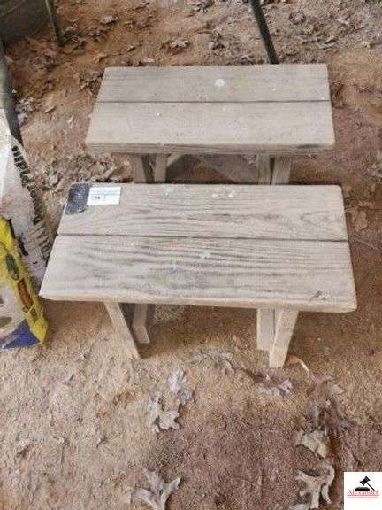 (2) SMALL WOOD STOOLS - (IMP. SHED) image