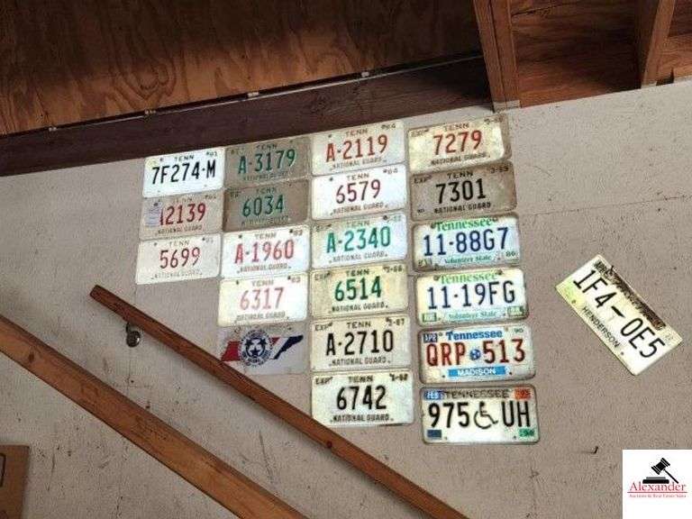 TN LICENSE PLATES (19) NATIONAL GUARD PLATES - HANDICAPPED PLATES - '81, '82, '84, '86, '88, '89, '90, '97, '22 (REMOVE FROM SHOP WALL) image