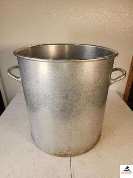 STAINLESS COOKING POT WITH HANDLES - 17" DIAMETER - 18" TALL - USED - (SHOP) image