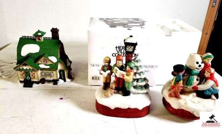 MUSICAL SNOWMAN - WORKS MUSICAL CAROLERS - HERITAGE VILLAGE COLLECTION - NEW ENGLAND VILLAGE SERIES "VAN GUILDER'S ORNAMENTAL IRONWORKS" HANDPAINTED PORCELAIN - DEPTARTMENT 56 - CIRCA 1997 - (UPSTAIRS) image