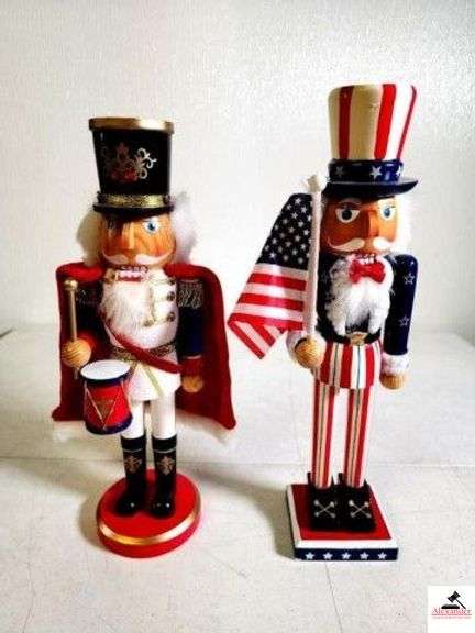 (2) CHRISTMAS 2013 NUTCRACKERS CIRCA 2012 - 14" WITH CAPE & DRUMMER - UNCLE SAM - 15" HIGH (UPSTAIRS) image