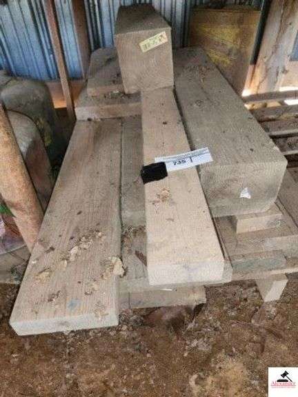 MISCELLANEOUS PC. OF WOOD - 2 X 6 - 4 X 6 PCS OF WOOD - (2) 12 + FEET OF VINTAGE BARN POST - MISCELLANEOUS WOOD (3 EAST BAYS) - WOOD (TOP SHELF OF EAST RACK) (IMP. SHED) image