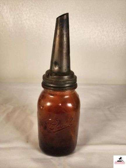 BALL MASON MEASUREMENT JAR WITH METAL OIL SPOUT - (GARAGE) image