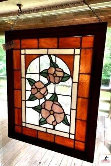 LEADED STAINED GLASS HANGING 18 3/4" WIDE X 24" LONG (LR) image