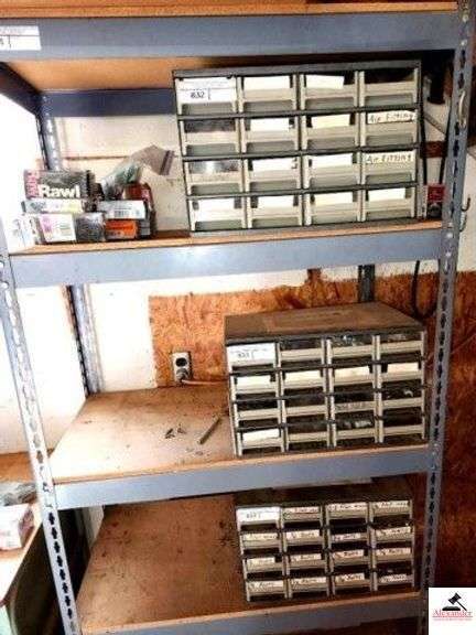 METAL STORAGE RACK  - 5 SHELVES - 36" WIDE X 18" DEEP X 72" TALL - PRESSBOARD SHELVES - (SHOP) image