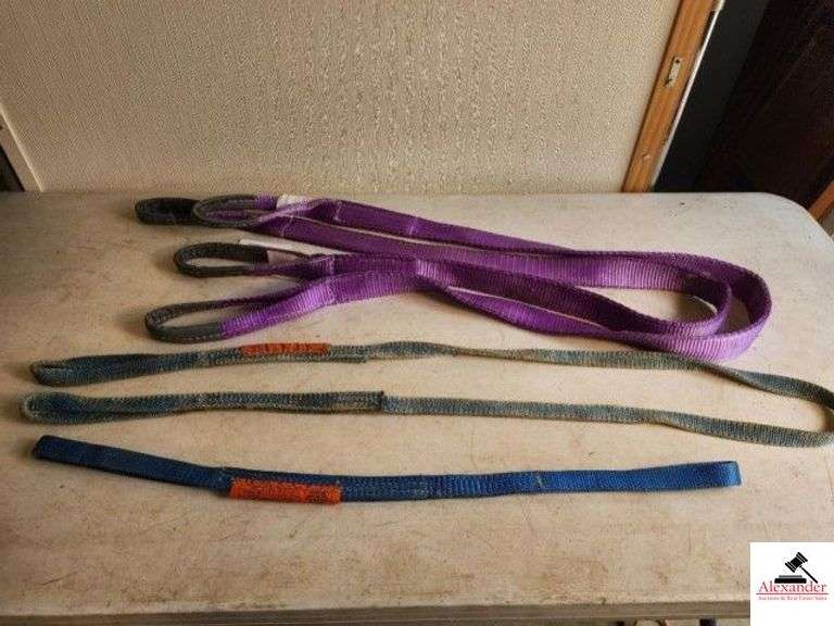 COLLECTION OF WEBBING SLEEVES 2 PURPLE HALMASTER 2" X 6 1/2' WEBBING SLING - HCI 7' SUPPLY WEB STRAP - HCI 3' WEB STRAP CHOAKER 3500 LBS - (SHED) image