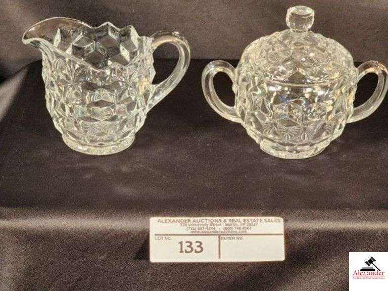 VINTAGE FOSTORIA  AMERICAN CEAR GLASS SUGAR & CREAMER - (2 1/2" ) (HALL CHINA CABINET) image