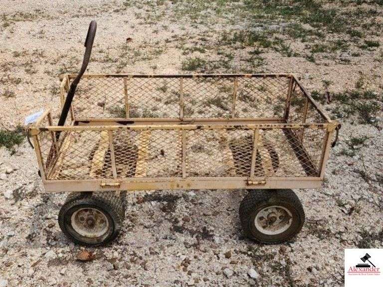YELLOW YARD CART WAGON - SIDE GATE - 48" LONG 24" WIDE - NUMATIC TIRES - (IMP SHED) image