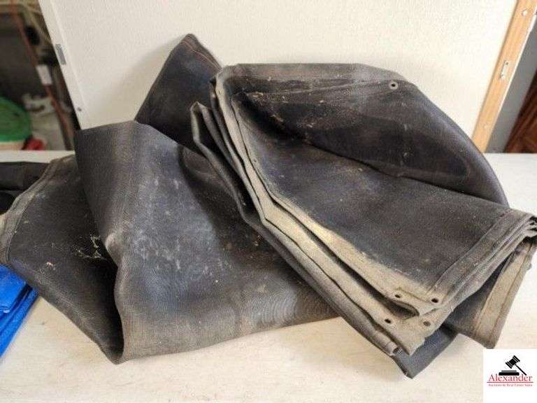 BLACK MESH TARP COVER - PLASTIC TARP - BLACK COVER, SOME DAMAGED - ALL USED - (SHED) image