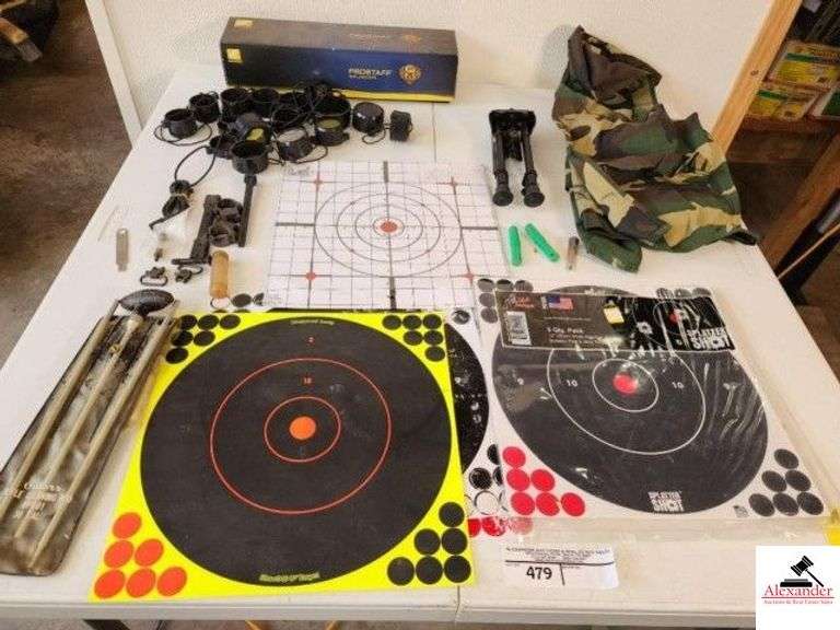 CAMO HUNTING VEST - SCOPE COVERS TACTICAL RIFLE STAND - BARREL MOUNT - CLEANING ROD - TARGETS - PRO STAFF SCOPE BOX - NO SCOPE - MISC - (SHED) image
