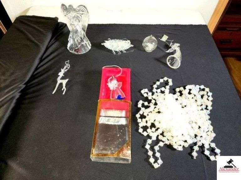 24% LEAD CRYSTAL ANGEL CANDLE HOLDER - MADE IN USA ARK WITH ANIMALS - HORN A PLENTY - ILLUMINATED ANGEL ORNIMENT - STRING CHRISTMAS BEADS - SMALL HEART PILLOWS - CHRISTMAS ORNAMENTS - CAR - TRUCK WITH CHRISTMAS TREE - PLASTIC EYES - WHITE EMBRODERY PILLOWS - (UPSTAIRS) image