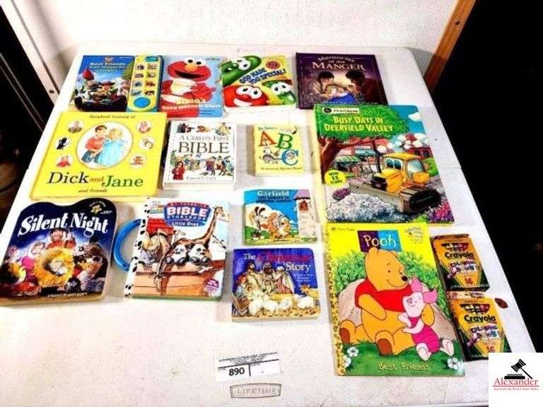 KIDS BOOKS SILENT NIGHT - BIBLE STORYBOOK - THE CHRISTMAS STORY - POOH - DR. SEUSS'S ABC - A CHILD'S FIRST BIBLE - DICK AND JANE - ELMO'S GOOD MANNERS AME - GOD MADE YOU SPECIAL - MEMORIES OF THE MANGER - BUSY DAYS IN DEERFIELD VALLEY- TOY STORY BEST FRIENDS - CRAYONS (UPSTAIRS) image