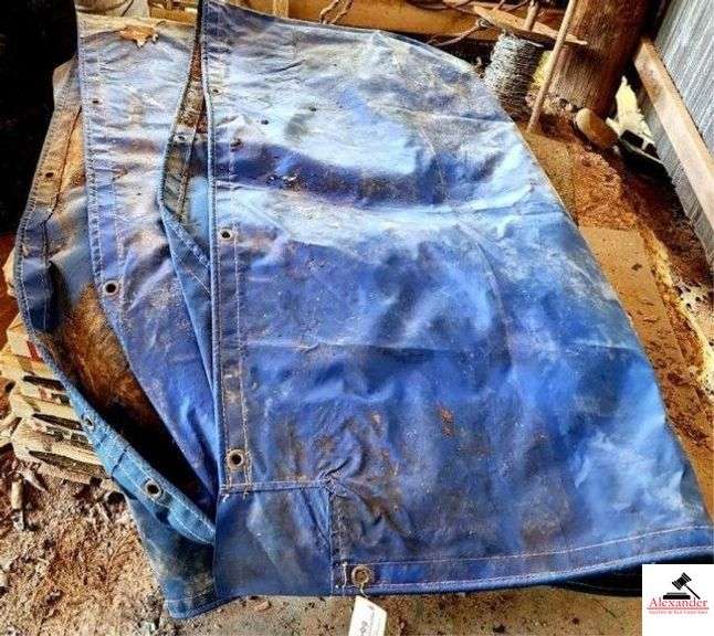 (3) TARPS BLUE TRAILER TARP - (2) BLACK TARPS - (IMP SHED) image