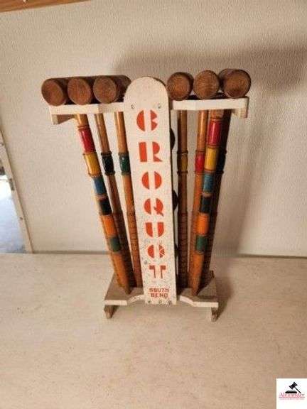 SOUTHBEND CROQUET SET 6 MALLETS - 6 BALLS - WHITE WOOD FRAME - (GARAGE) image