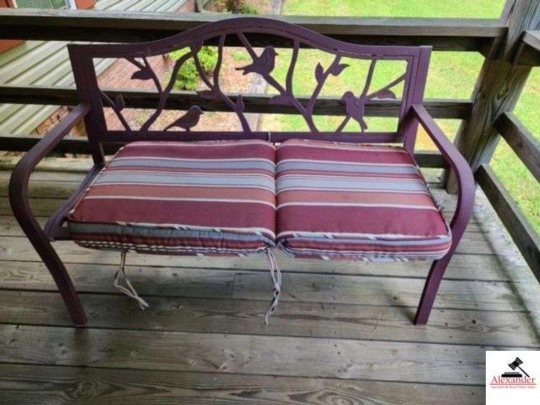 PURPLE YARD BENCH WITH BIRD/TREE BRANCH BACK 51" WIDE- CUSHIONS - (FRONT PORCH) image