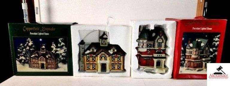 (2) COPPERFIELD KEEPSAKE PORCELAIN LIGHTED HOUSES SCHOOL BUILDING - RESTAURANT BUILDING (UPSTAIRS) image