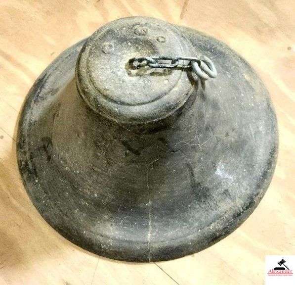 IRON DINNER BELL HAS SMALL CLAPPER - APPEARS TO HAVE BEEN WELDED INSIDE - (UPSTAIRS) image