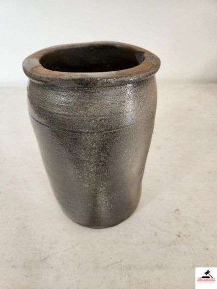 STONEWARE POTTERY VASE - NOTE INSIDE : "FOUND FEB. 2008 MADISON CO. TN WAS FOUND UNDER HOUSE IN HISTORIC SECTION IN JACKSON NO DEFINITE PROVEWANCE HOUSE WAS LOCATED 200 TO 300 YARDS FROM FORMER JACKSON POTTERY COMPANY" - (LR) image