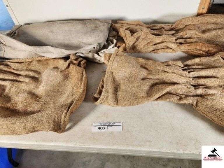 (3) BURLAP BAGS  - GODD FOR AGE - MAY HAVE SOME HOLES - WORK BAG WITH MINOR HOLES (GARAGE) image