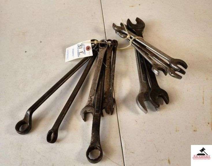 (11) WRENCHES CRAFTSMAN BOX 1" - BONNIE 13/16" - 7/8" - (2) 3/4" - BOX ENDS - SK27MM - (4) CHALLENGER 15/16", 1 1.8", 15/16", & 25 30SEC - CRAFTSMAN BOX & OPEN ENDS - 5/16", 7/16" - (TRAILER) image
