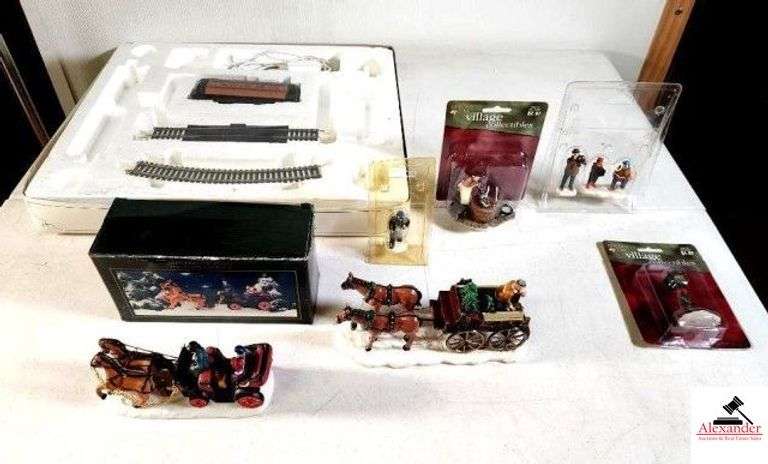 DEPT 56 VILLAGE STREETCAR CABOOSE & TRAIN TRACK COPPERFIELD KEEPSAKE PORCELAIN CARRIAGE - VILLAGE COLLECTIBLES - CHILDREN PLAYING MUSICAL INSTRUMENTS - HORSE AND WAGON - BLACKSMITH - MAN WITH WATERING CAN - (UPSTAIRS) image