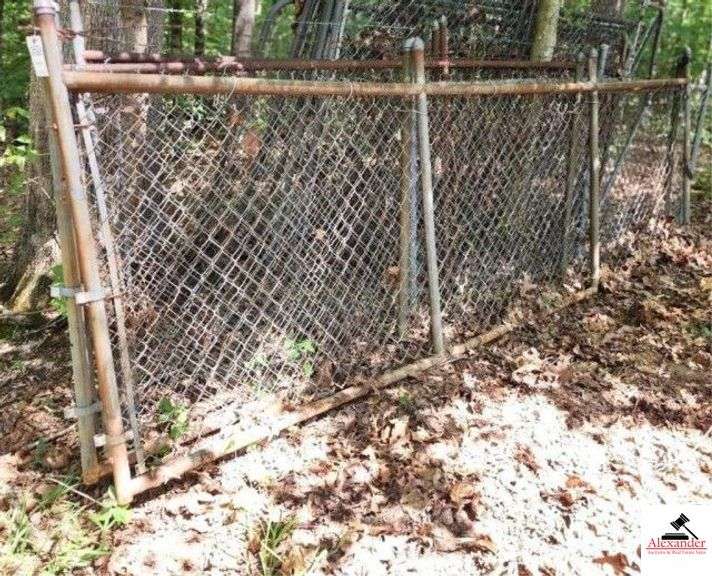 5) PIPE & CHAIN LINK WIRE FARM GATES- 48" TALL POST (45") - 2 GATES - 13 1/2 FT. - (1) 15 FT. - (2) 12 FT. USED - SHOW WEAR - (WOODS) image