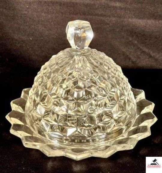 VINTAGE FOSTORIA GLASS AMERICAN PATTERN ROUND BUTTER DISH (HALL CHINA CABINET) image