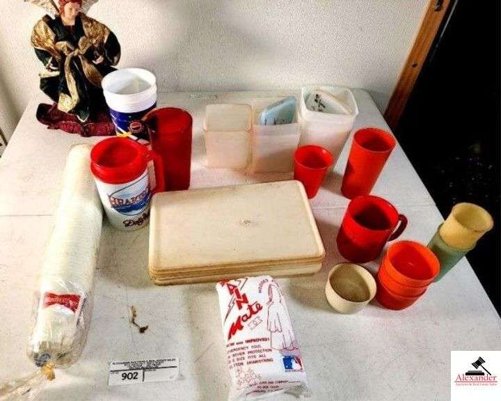 RAIN MATE WEATHER PONCHO - BUDWEISER CUPS - PLASTIC CUPS & GLASSES - TUPPERWARE - CHRISTMAS ANGEL - (UPSTAIRS) image