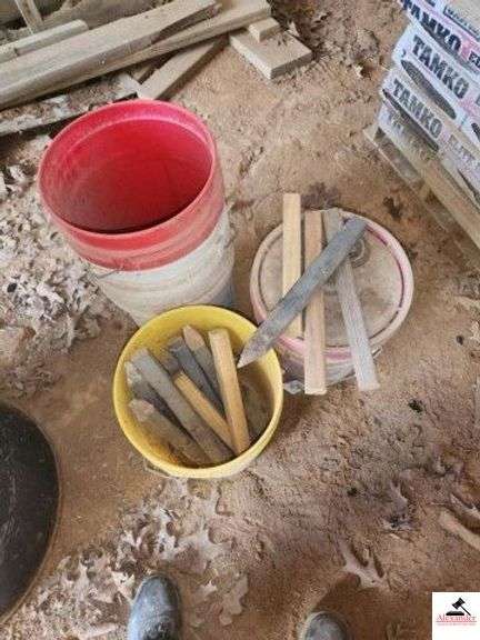 EMPTY 5 GALLON BUCKETS - WOOD STAKES - (IMP. SHED) image