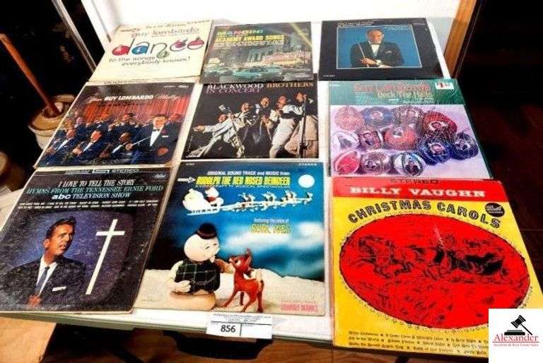 (23) MUSIC ALBUMS GUY LOMBARDO - MANCINI - BLACKWOOD BROTHERS - TENNESSEE ERNIE FORD - BILLY VAUGHN - CHRISTMAS CAROLS - ELVIS CHRISTMAS - TENNESSEE ERNIE FORD HYMNS - BLACKWOOD BROTHERS QUARTET - THE STATESMEN QUARTET - CHRISTMAS IN THE STARS - THE SORCERER'S APPRENTICE - HAUNTED HOUSE - SOUNDS TO MAKE YOU SHIVER - BUCK OWENS CHRISTMAS - JIM NABORS CHRISTMAS - CHRISTMAS WITH CHUCK WAGON GANG - CHARLIE PRIDE CHRISTMAS IN MY HOME TOWN - CHRISTMAS THROUGH THE YEARS  - (UPSTAIRS) image