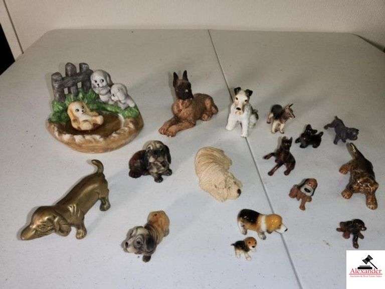 DOG COLLECTON (16) POND WITH PUPPIES - BRASS WEINER DOG - CHINA FIGURINES (GARAGE) image