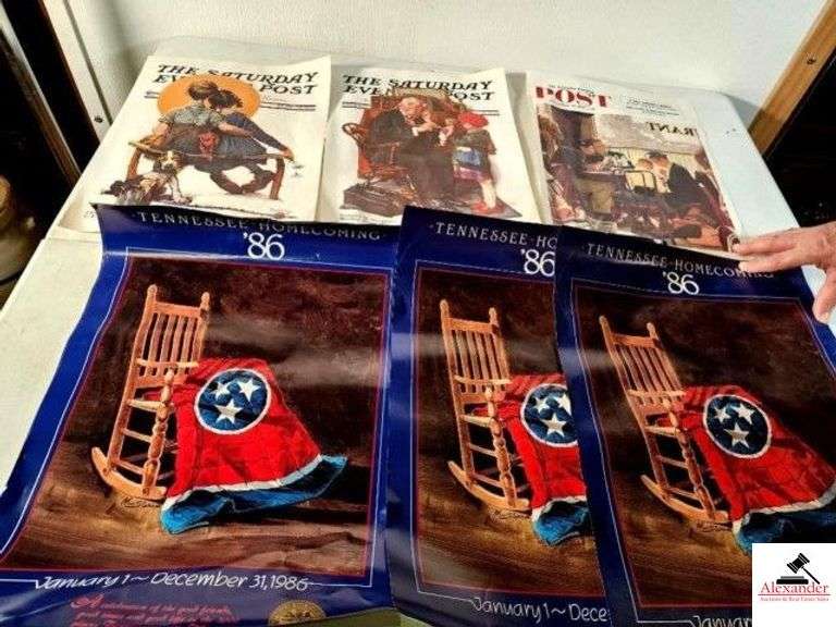 (3) SATURDAY EVENING POST REPRODUCTION COVERS APRIL 24, 1926, MARCH 9, 1929, NOVEMBER 24, 51 (3) TENNESSEE HOMECOMING '86 POSTERS - (UPSTAIRS) image