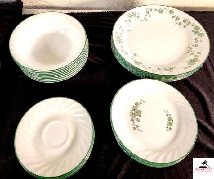 CORNING CORRELL CHINA (8) PLATES - (8) SOUP BOWLS - (8) SAUCERS - (8) SALAD PLATES - (GARAGE) image