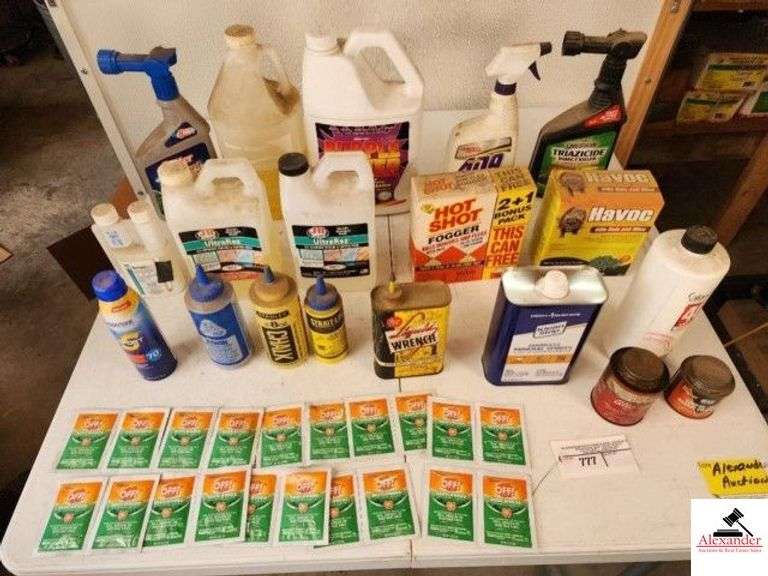 HAVOC RAT & MOUSE KILLER CUTTER BACKYARD BUG CONTROL - PURPOWER - 409 CLEANER- -TRIAZICIDE INSECT KILLER - HOT SHOT FOGGER - JB WELD ULTRAREZ - COPPERTONE SPORT SUNSCREEN - OFF DEEP WOODS INSECT WIPES - MARKING CHALK - LIQUID WRENCH - ODORLESS MINERAL SPIRITS - (SHOP) image