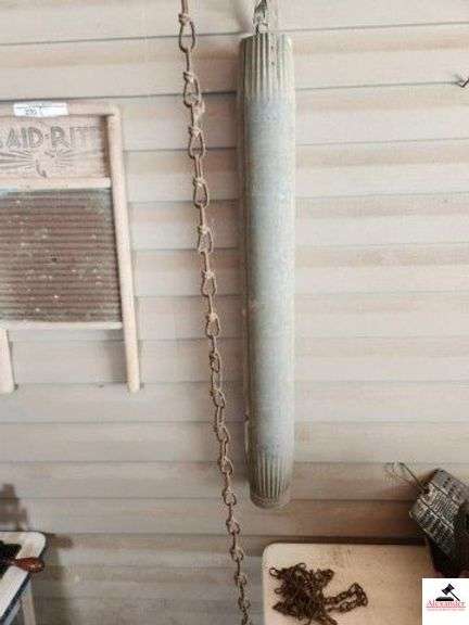 WATER WELL BUCKET WITH CHAIN & RED PULLEY (GARAGE) image