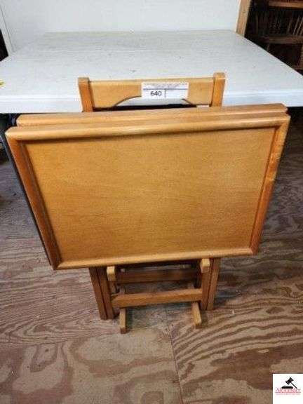 (2) MAPLE COLOR TV TRAYS WITH HOLDER - OTHER TWO MISSING - (UPSTAIRS) image