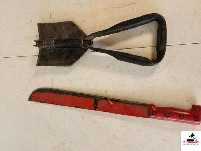 RED MACHETE & ARMY STYLE FOLDING DIGGING SHOVEL (SHOP) image
